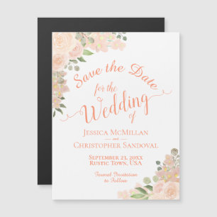 Coral Peach Rose Save the Date Kalligraphie Magnet
