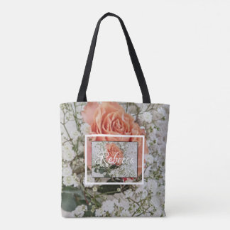 Coral Peach Rose überall auf Print Floral Wedding Tasche