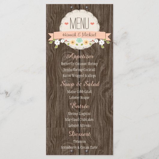 Coral Peach Rustic Floral Wedding Karte (Vorderseite)