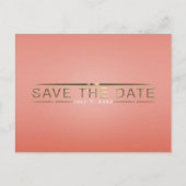 Coral Peach & Shiny Gold Modern Save the Date Ankündigungspostkarte (Vorderseite)