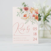 Coral Peach Spring Summer Floral Orange Wedding RSVP Karte (Stehend Vorderseite)