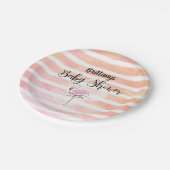 Coral Peach Striped Flamingo Baby Dusche Pappteller (Schrägansicht)
