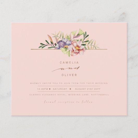Coral Peach Summer Floral Wedding Einladung QR (Vorderseite)