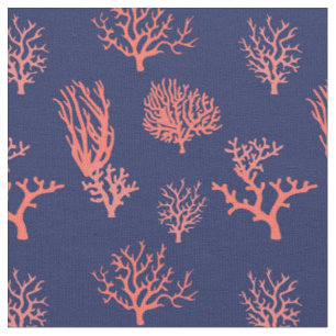 Coral Peach und Navy Blue Gemustert Stoff
