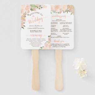 Coral Peach Watercolor Floral Boho Hochzeitsprogra Fächer