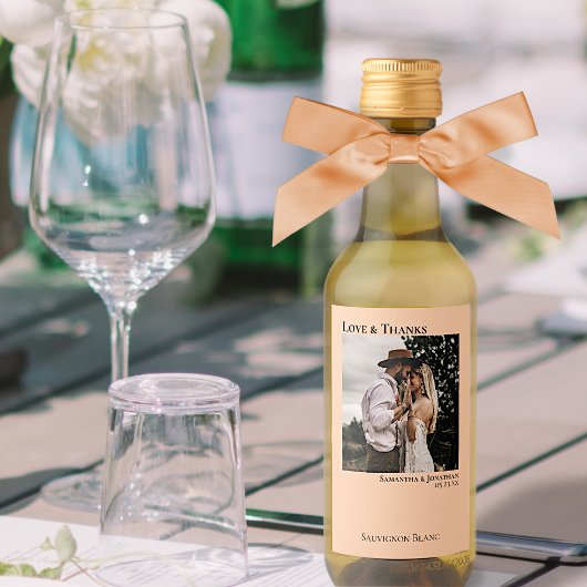 Coral Peach Wedding Foto Liebe & Danke Mini Weinetikett