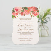 Coral Peonie auf Gold Glitzer Hochzeitseinladung Einladung (Stehend Vorderseite)