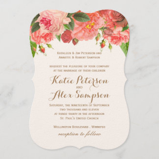 Coral Peonie auf Gold Glitzer Hochzeitseinladung Einladung