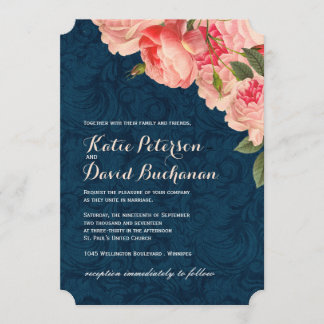 Coral Peonie auf Hochzeitseinladung der Marine Einladung