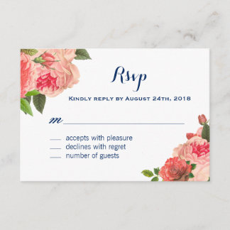 Coral Peonie auf RSVP-Karten der Marine RSVP Karte
