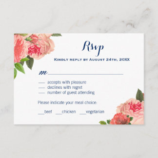 Coral Peonie auf RSVP-Karten der Marine RSVP Karte