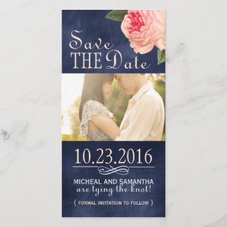 Coral Peonie und Navy Save the Date Foto Cards