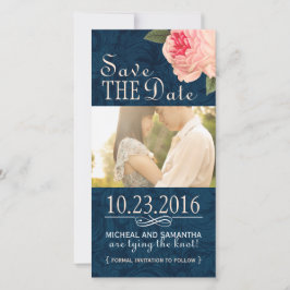 Coral Peonie und Navy Save the Date Foto Cards