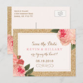 Coral Peonies Save the Date Postcard Ankündigungspostkarte (Vorne/Hinten)