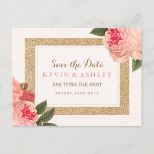 Coral Peonies Save the Date Postcard Ankündigungspostkarte