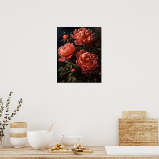 Coral Peony Blume Art Print Poster (Küche)