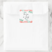 Coral Peony Modern Wedding Quadratischer Aufkleber (Tasche)