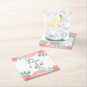 Coral Peony Modern Wedding Rechteckiger Pappuntersetzer (Vor Ort)