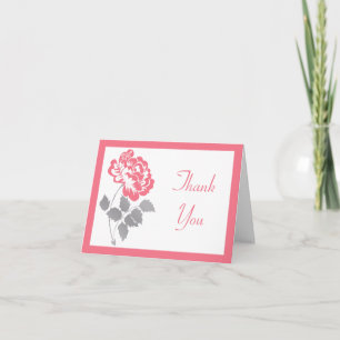 Coral Peony on White mit Grau Dankeschön-Karte Dankeskarte