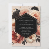 Coral Peony Opulent Wedding Einladung (Vorderseite)