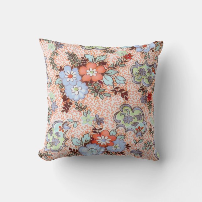 Coral Periwinkle Blue & Green Floral Kissen (Vorderseite)