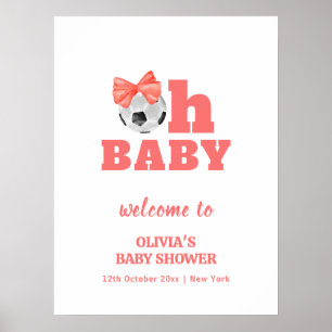 Coral Pfirsich Oh Baby Schleife Fußball Baby Showe Poster