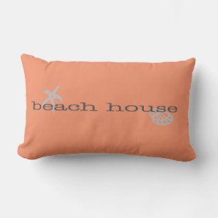 Coral Pink Beach House Kissen mit Seashells