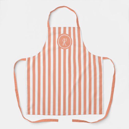 Coral Pink Beach Stripe Personalisiert Monogram Schürze (Vorderseite)