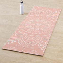 Coral Pink Beautiful Mandala Personalisiert Boho Yogamatte