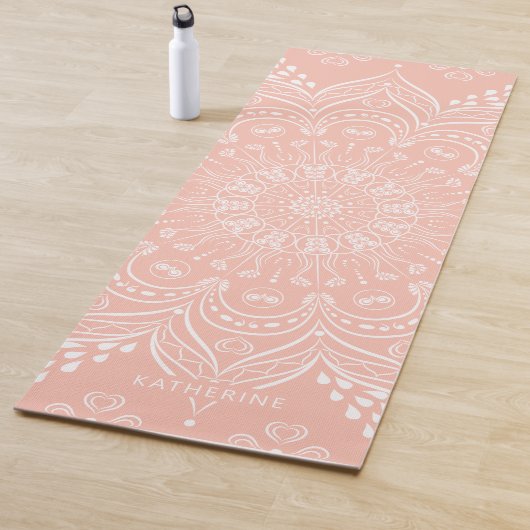 Coral Pink Beautiful Mandala Personalisiert Boho Yogamatte (Beispiel)