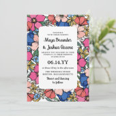 Coral Pink Blue Blumen Frühjahr Hochzeit Einladung (Stehend Vorderseite)