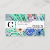 Coral Pink Blue Green Blume Art Terminkarte (Rückseite)