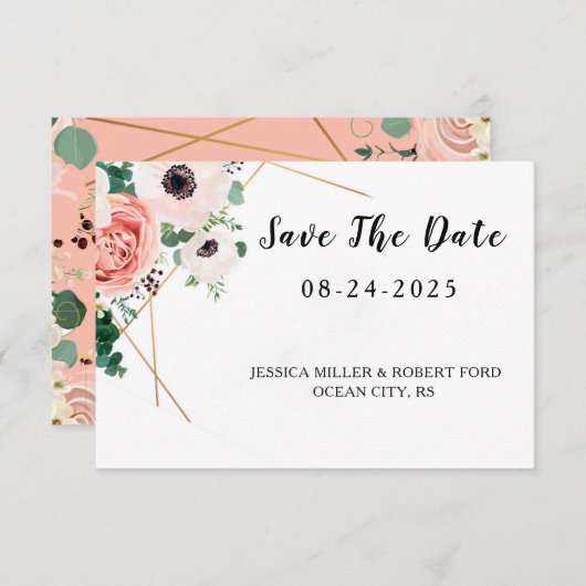 Coral Pink Blume Hochzeit Save The Date (Vorne/Hinten)