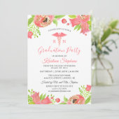 Coral Pink Blume Krankenpflege Schule Graduation P Einladung (Stehend Vorderseite)