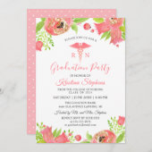 Coral Pink Blume Krankenpflege Schule Graduation P Einladung (Vorne/Hinten)