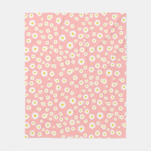 Coral Pink Boho Spring Daisies Muster Fleecedecke (Vorderseite)