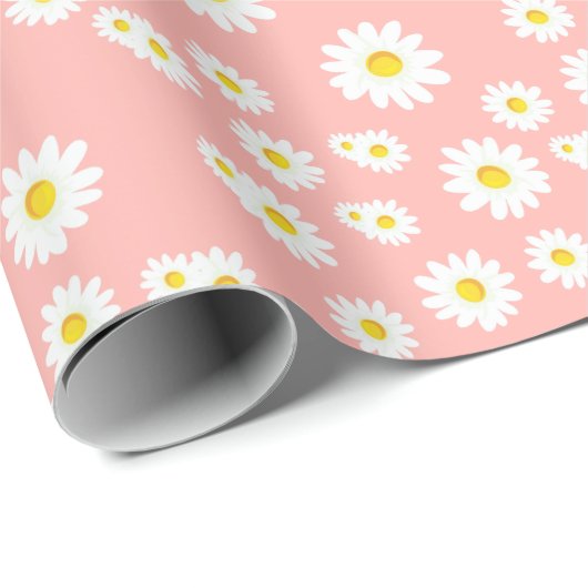 Coral Pink Boho Spring Daisies Muster Geschenkpapier (Rolleneckpunkt)