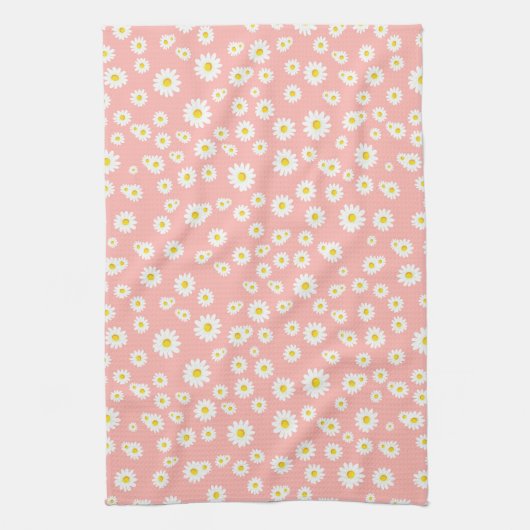 Coral Pink Boho Spring Daisies Muster Geschirrtuch (Vertikal)