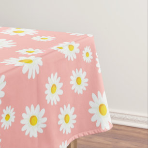 Coral Pink Boho Spring Daisies Muster Tischdecke