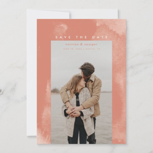 Coral Pink Boho Wasserfarbe Save the Date (Vorderseite)