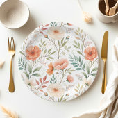 Coral Pink Boho Wasserfarbe Wildblume Kinderdusche Pappteller