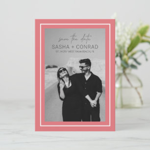 Coral Pink Bold Border Foto Moderne Hochzeit Save The Date