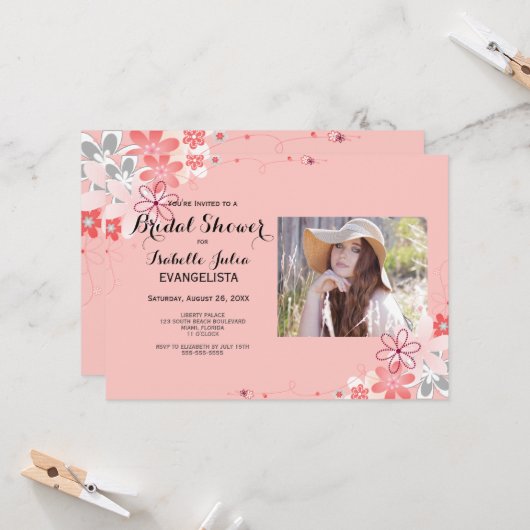 Coral Pink BRAUTPARTY mit FOTO Einladung (Vorderseite/Rückseite Beispiel)