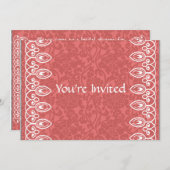 Coral Pink Brocade Brautdusche Einladung (Vorne/Hinten)