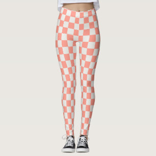 Coral Pink Checkerboard Leggings - Bold & Playy