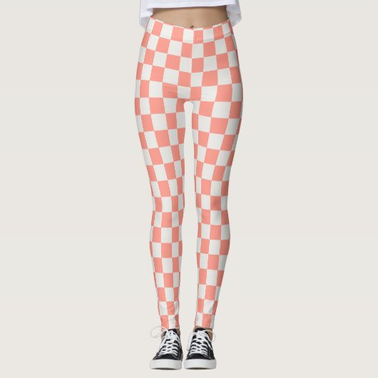Coral Pink Checkerboard Leggings - Bold & Playy (Vorderseite)