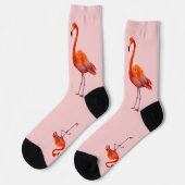 Coral Pink Flamingos auf Light Pink Crew Socken (Linkes Detail)