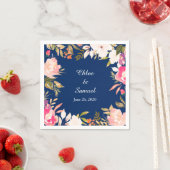 Coral Pink Floral Border Wedding Serviette (Beispiel)