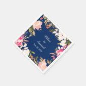 Coral Pink Floral Border Wedding Serviette (Ecke)