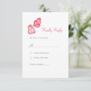 Coral Pink Floral Butterfly Garden Boho Wedding RSVP Karte